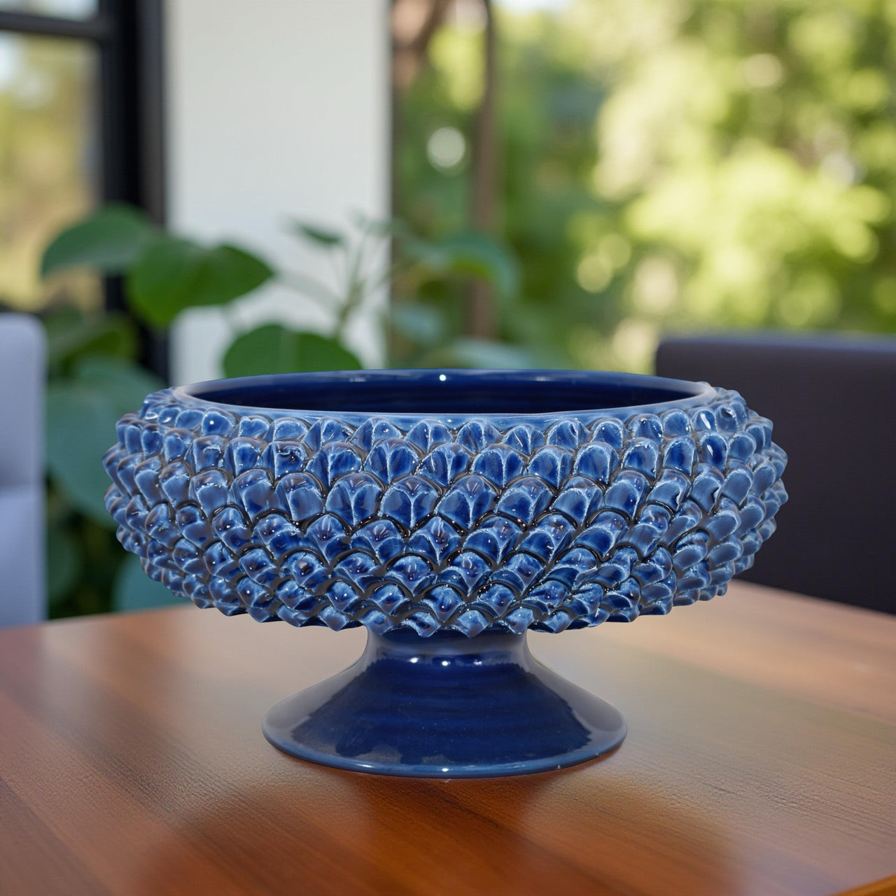 Alzata a Pigna diám. 25/33 cm Azul intenso en cerámica de Caltagirone