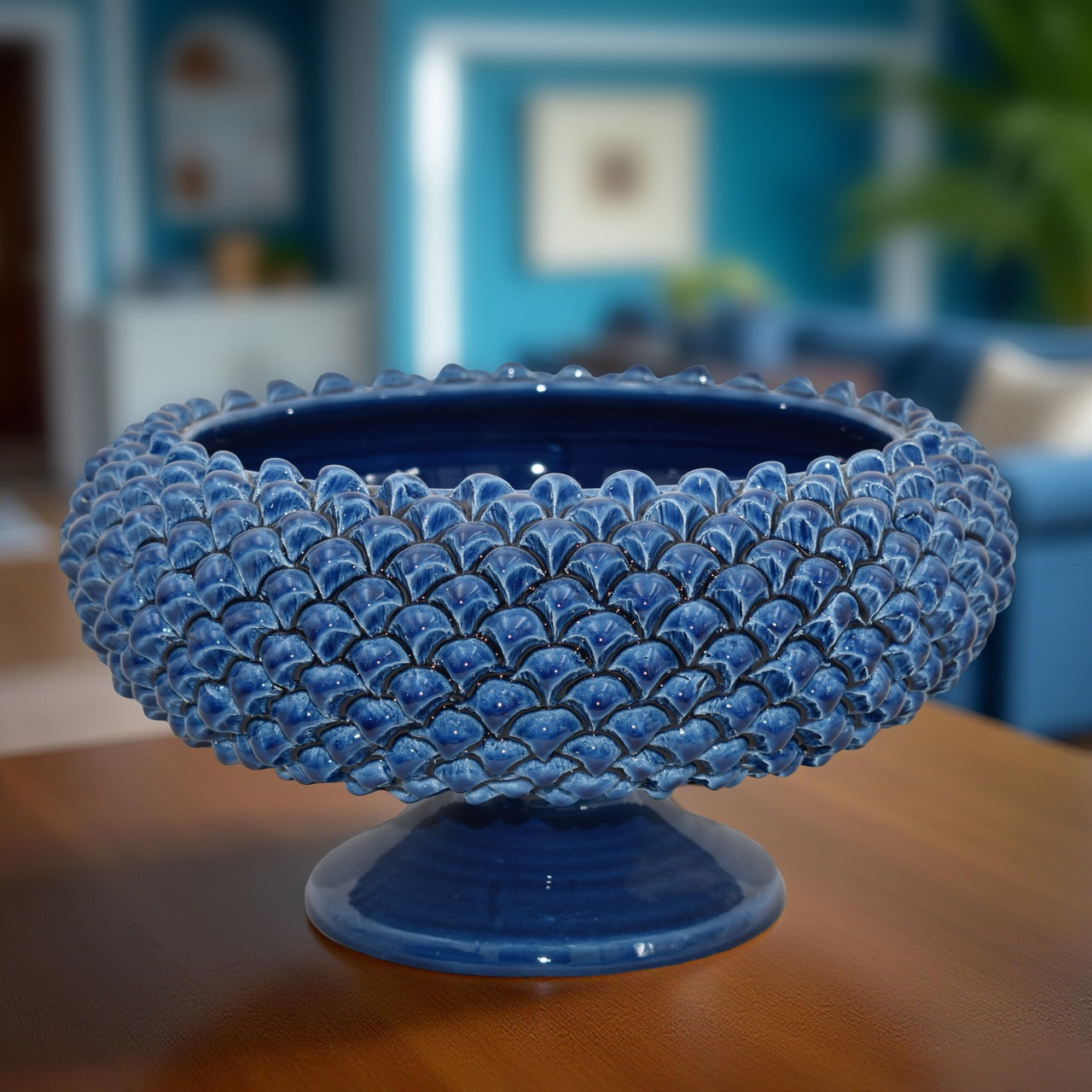 Alzata a Pigna diám. 25/33 cm Azul intenso en cerámica de Caltagirone
