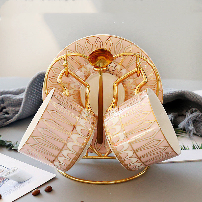 Juego de taza de café de cerámica europea con plato y cucharilla