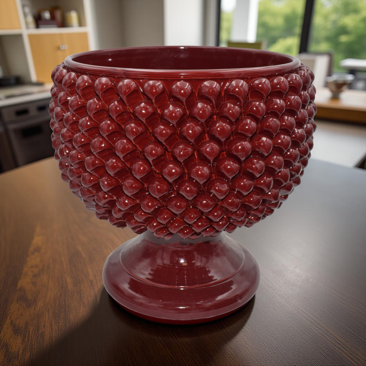 Vaso mezza pigna bordeaux in ceramica di Caltagirone