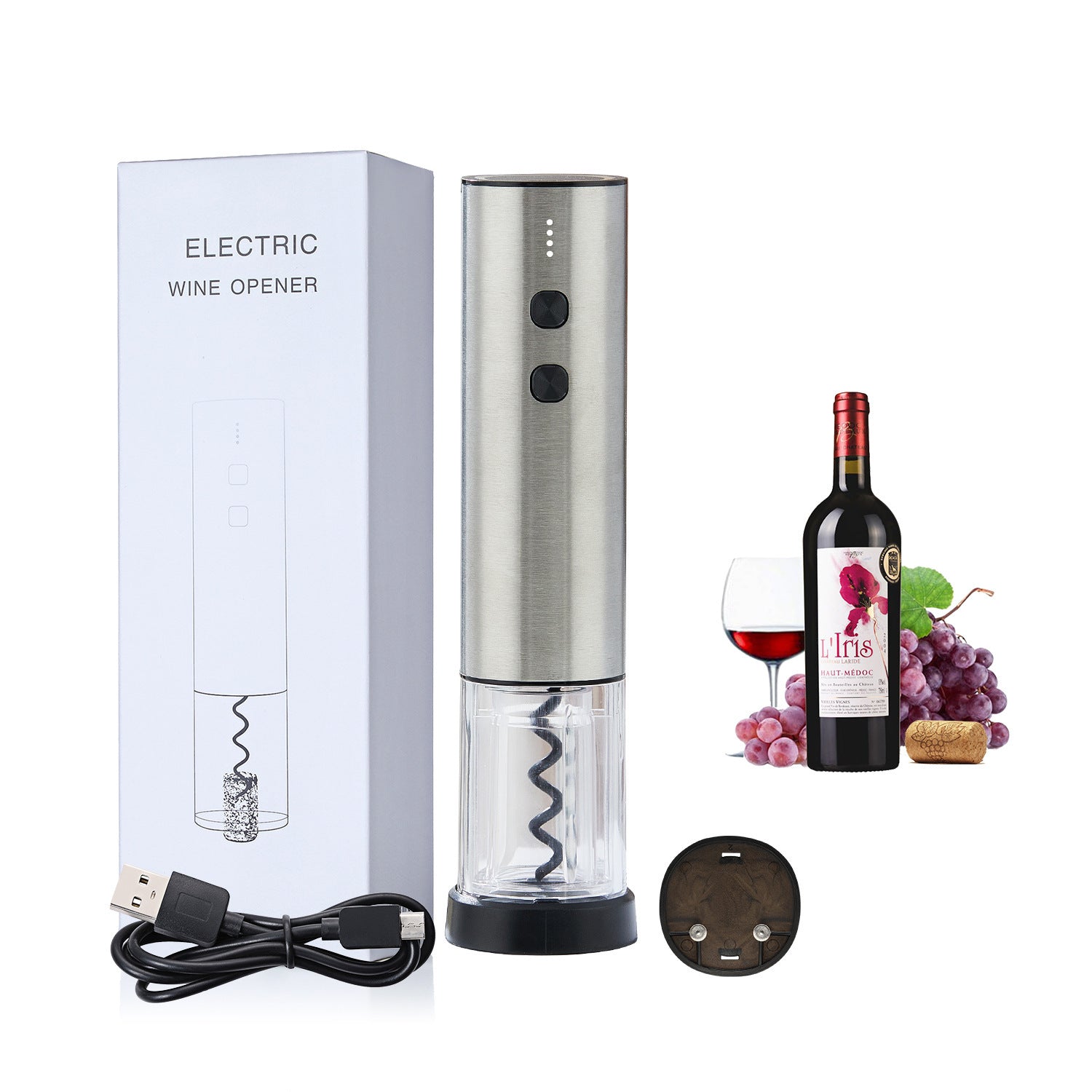 Abridor de botellas eléctrico de vino de acero inoxidable creativo recargable
