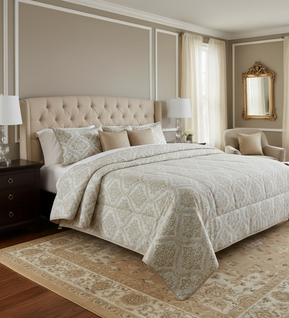 Trapunta Diamante Matrimoniale Jacquard Panna e Oro 270x270 cm | Invernale 350 gr 