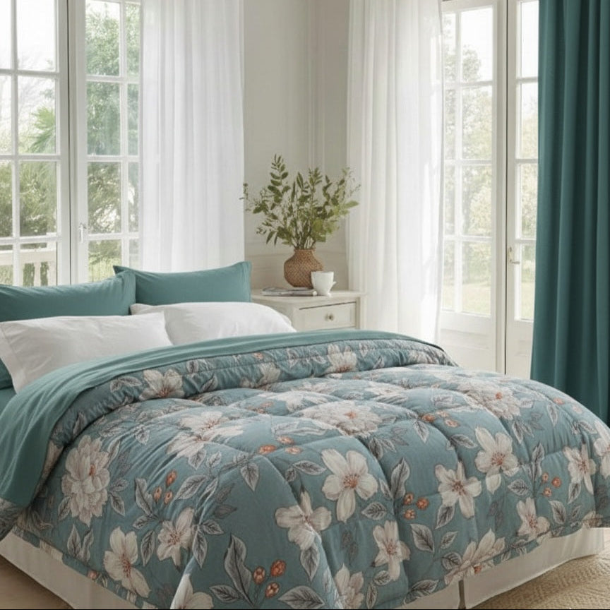 Trapunta Aris Matrimoniale in Cotone Stampa Fiori stilizzati 270x270 cm 