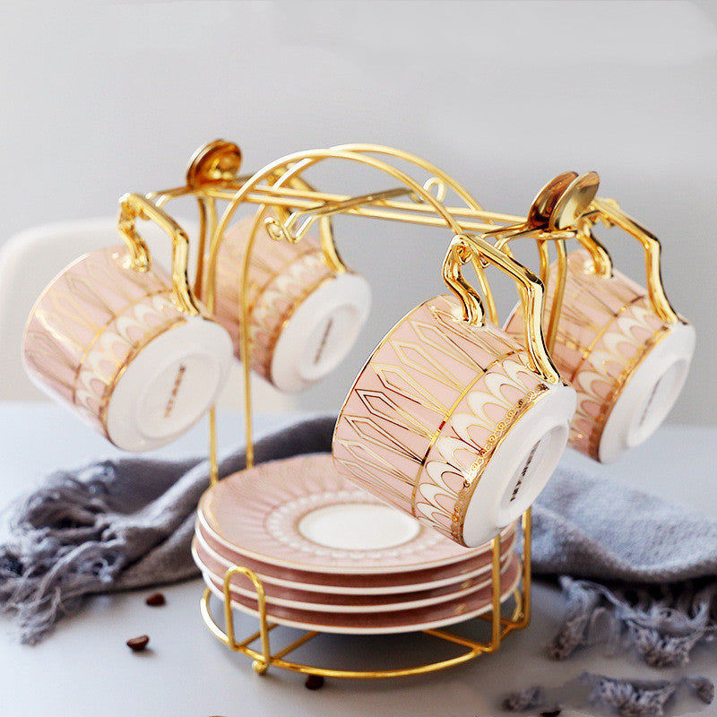 Juego de taza de café de cerámica europea con plato y cucharilla