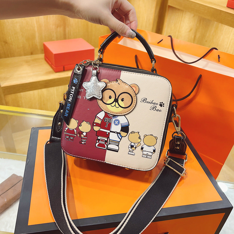 Teddy Bear Hand-held Small Square Bag Printed Cartoon