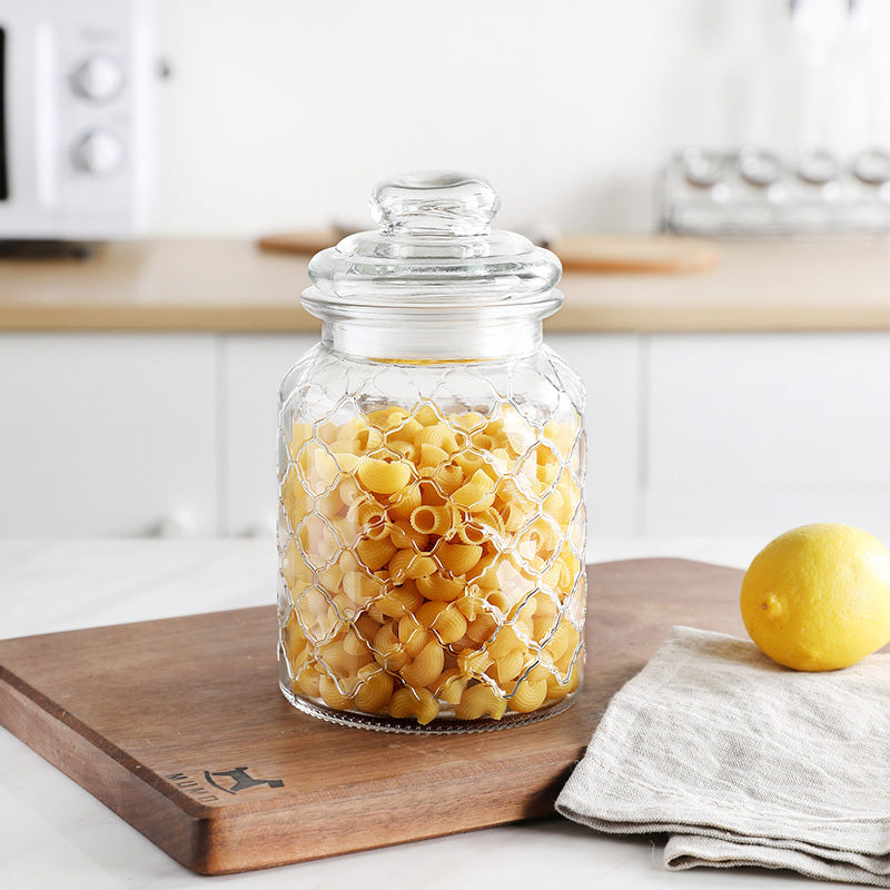 Barattolo sigillato in vetro colorato, bottiglia di vetro trasparente per uso domestico con coperchio