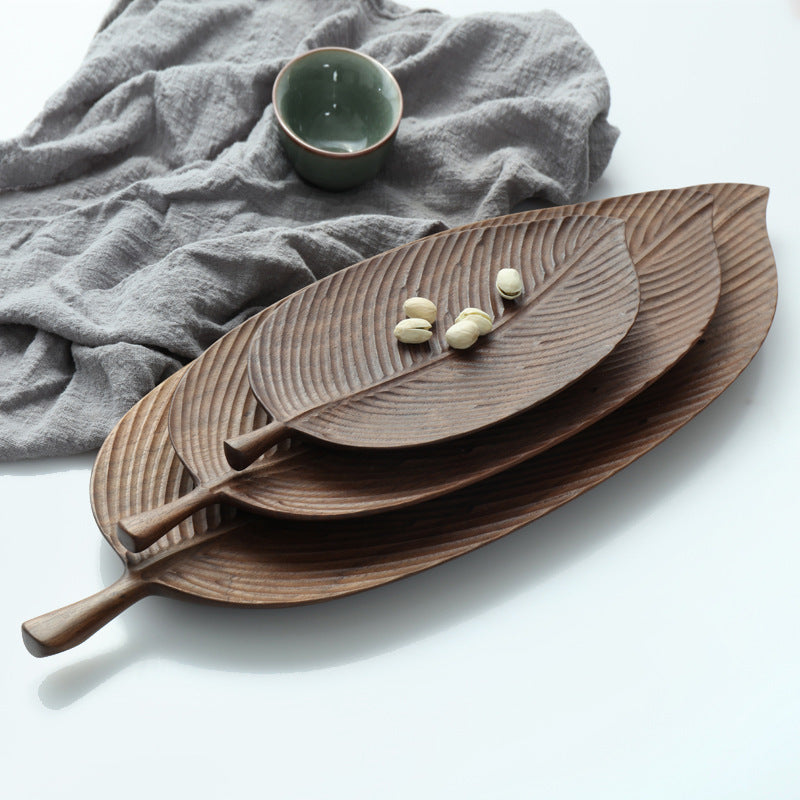 Handmade Wooden Dim Sum Snack Fruit Leaf Creative Solid Wood Tray