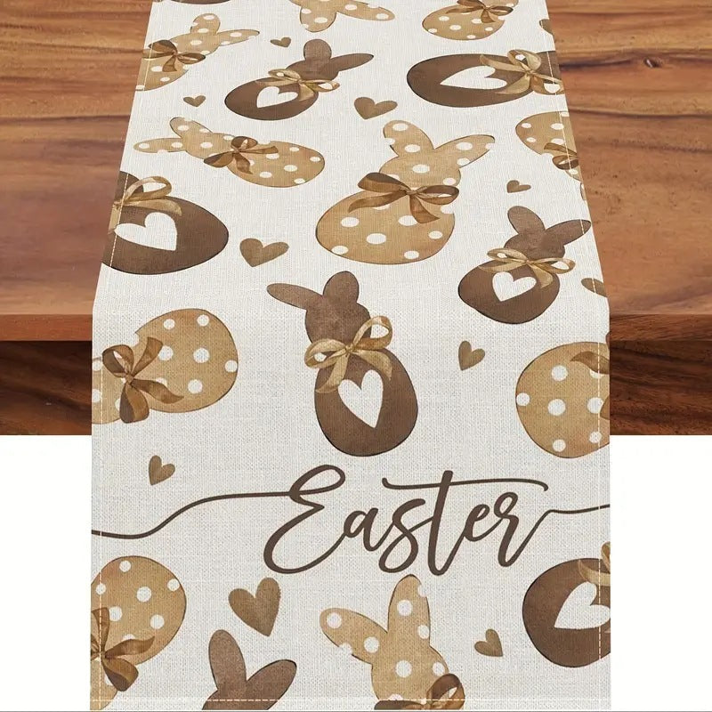 Easter Table Runner Rabbit Egg Decoration Linen Cloth