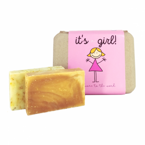 REGALO NASCITA IT'S A GIRL SAPONETTE ARTIGIANALI CALENDULA E MIELE