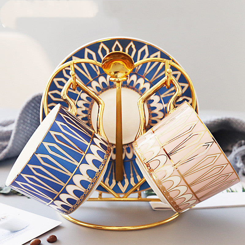 Juego de taza de café de cerámica europea con plato y cucharilla