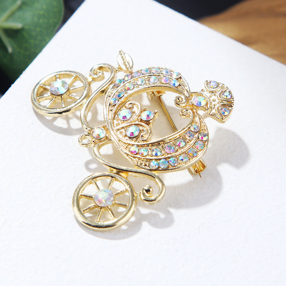 Kürbis Auto Brosche Märchen Stil Lanhao Grau Guniang Bunte Strass