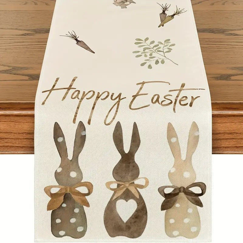 Easter Table Runner Rabbit Egg Decoration Linen Cloth