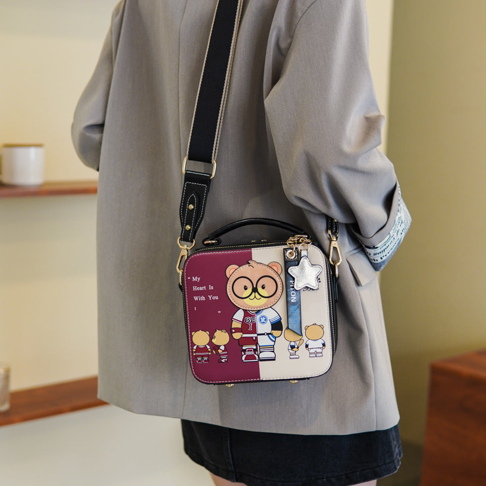 Teddy Bear Hand-held Small Square Bag Printed Cartoon