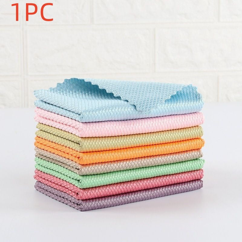 Towel Fish Scale Rag Absorbent Seamless Glass Cleaning