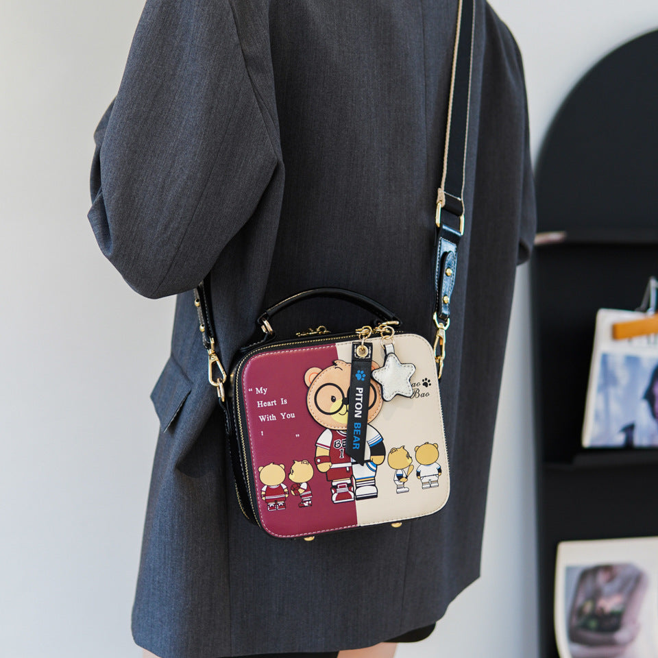 Teddy Bear Hand-held Small Square Bag Printed Cartoon