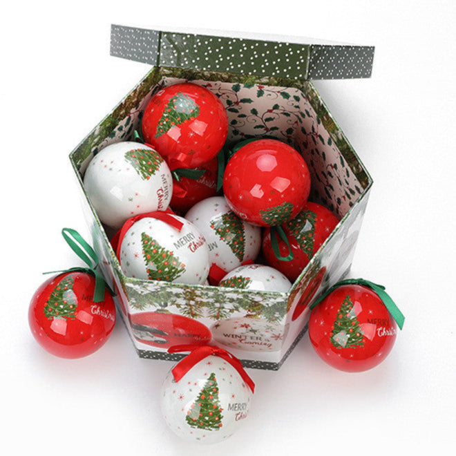 Palline di Natale in scatola decorata con stampa.