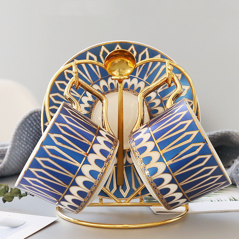 Juego de taza de café de cerámica europea con plato y cucharilla