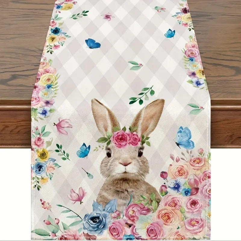 Easter Table Runner Rabbit Egg Decoration Linen Cloth