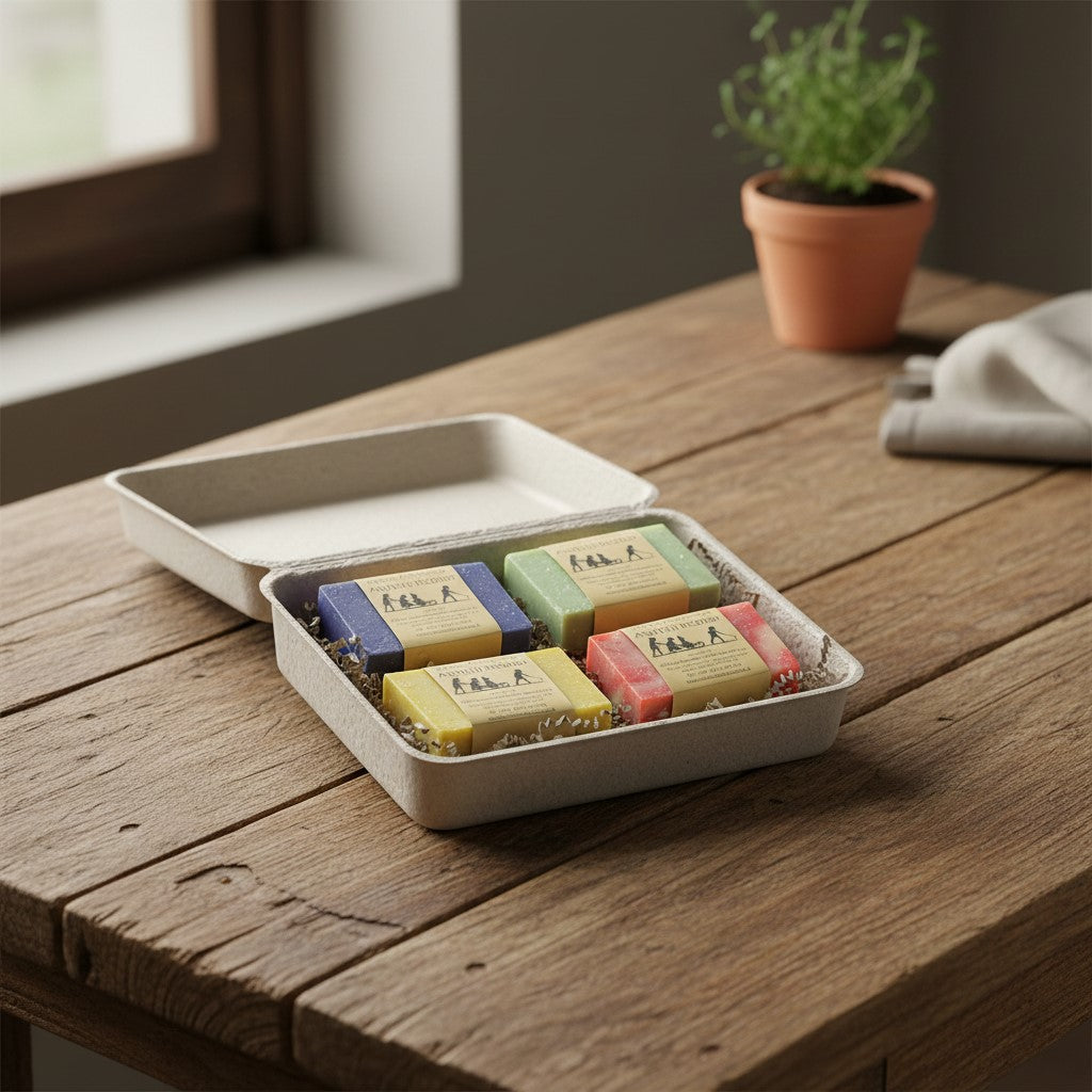 CONFEZIONE SAPONETTE NATALIZIE MELISSA, VANIGLIA, TALCO, MUSCHIO BIANCO