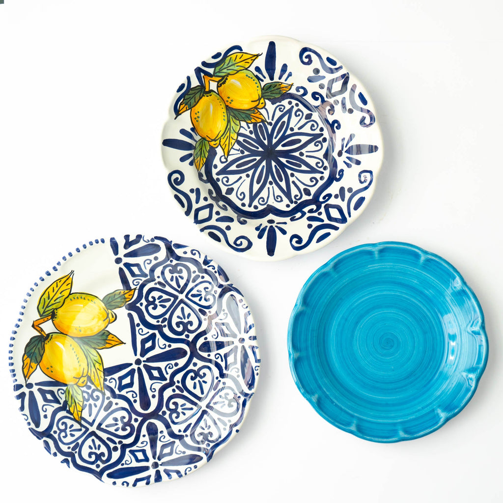Tris Piatti Maiolicato Blu