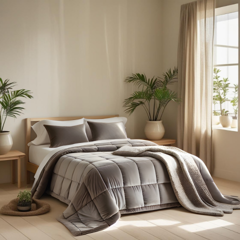 Trapunta Glenda in Velluto di Cotton Trapuntatura a Cassettoni Colore Grigio