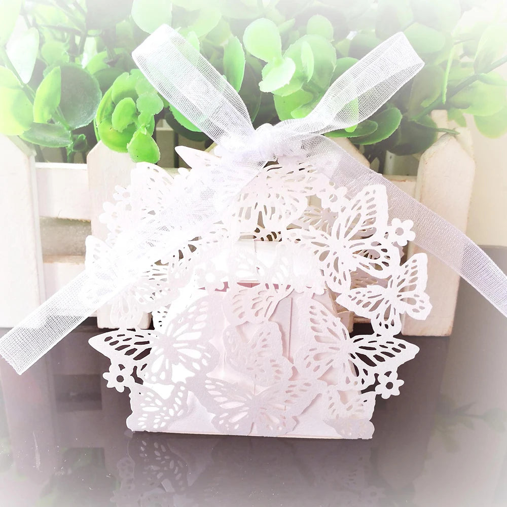 Butterfly Carriage Favor Gift Candy Box  Laser Cut With Ribbon.