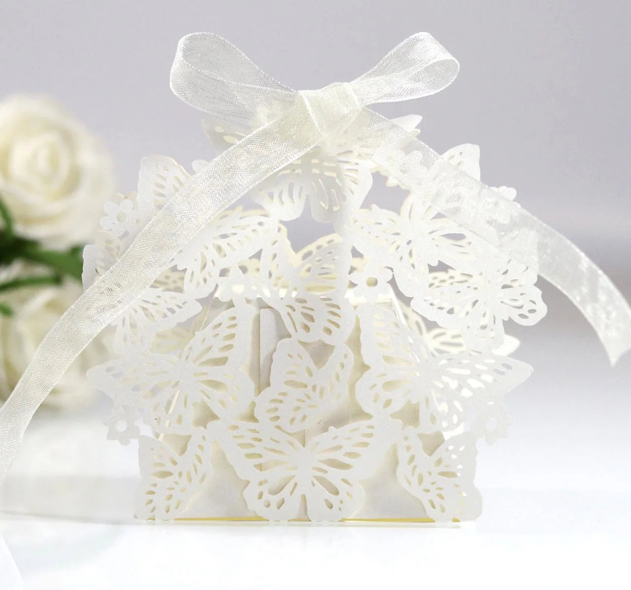 Butterfly Carriage Favor Gift Candy Box  Laser Cut With Ribbon.