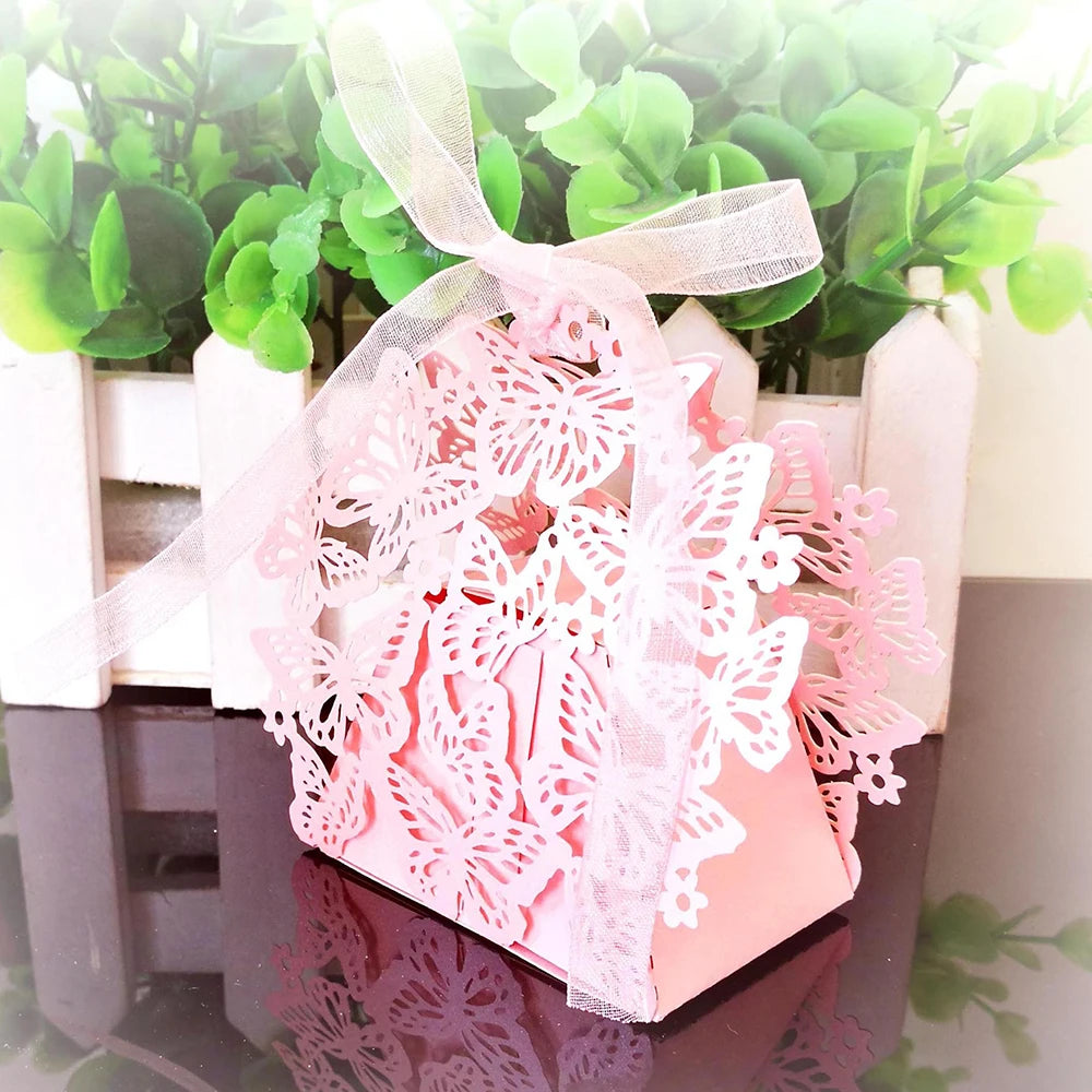 Butterfly Carriage Favor Gift Candy Box  Laser Cut With Ribbon.