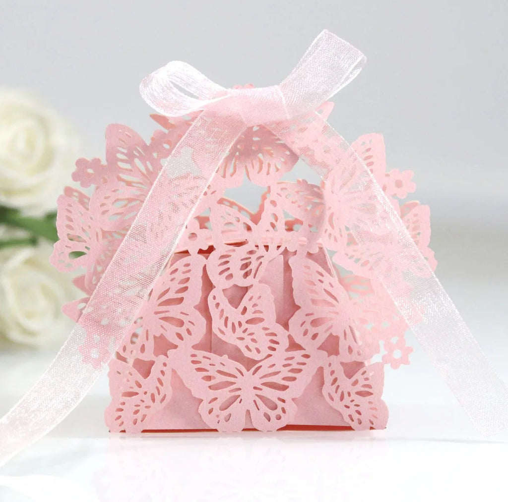 Butterfly Carriage Favor Gift Candy Box  Laser Cut With Ribbon.