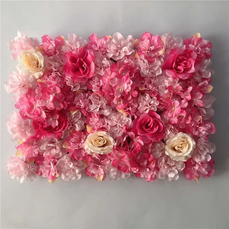 Decoración de fondo de pared con flores artificiales de rosas de seda rosa