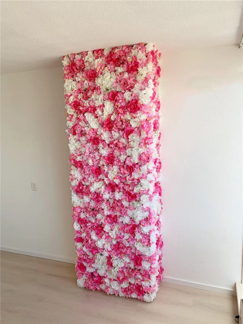 Decoración de fondo de pared con flores artificiales de rosas de seda rosa
