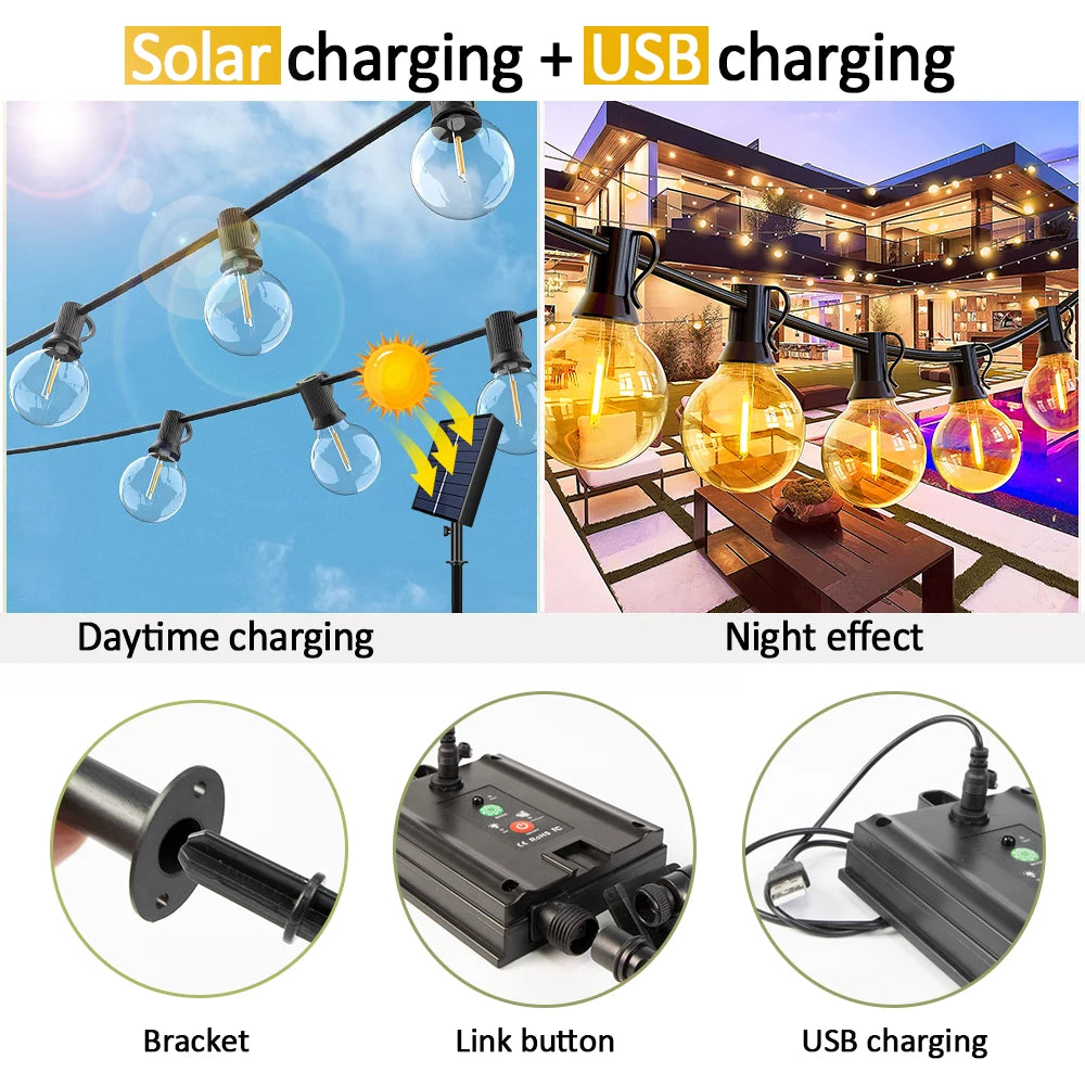Christmas Lights Outdoor Patio Lights Solar & USB Powered Waterproof.