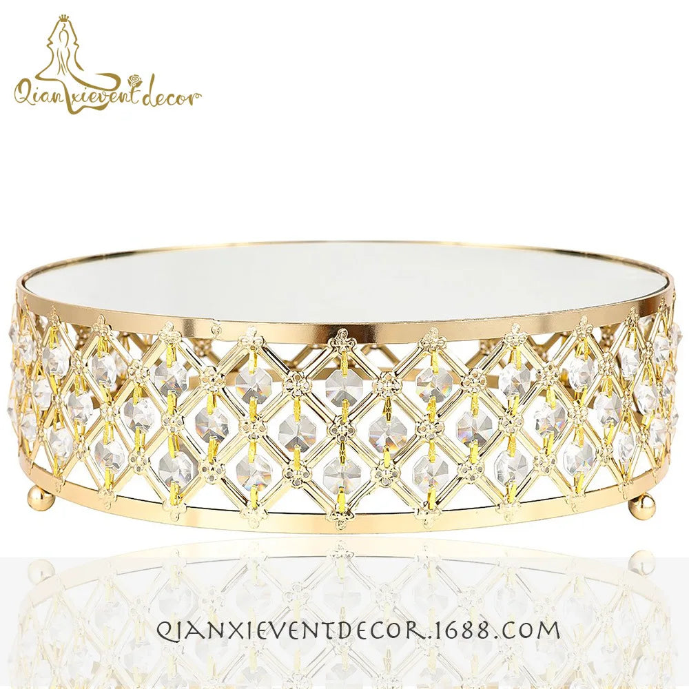 Plato redondo de metal con espejo de cristal dorado para tartas