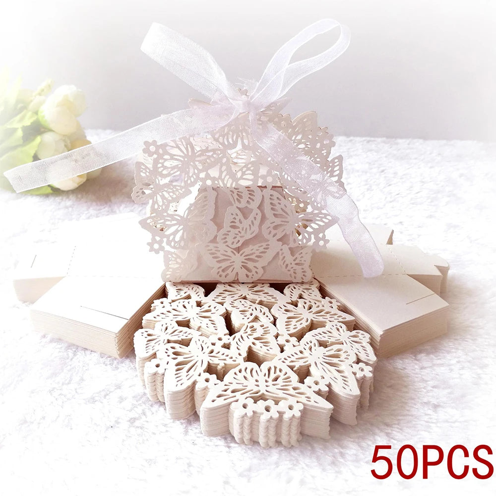 Butterfly Carriage Favor Gift Candy Box  Laser Cut With Ribbon.