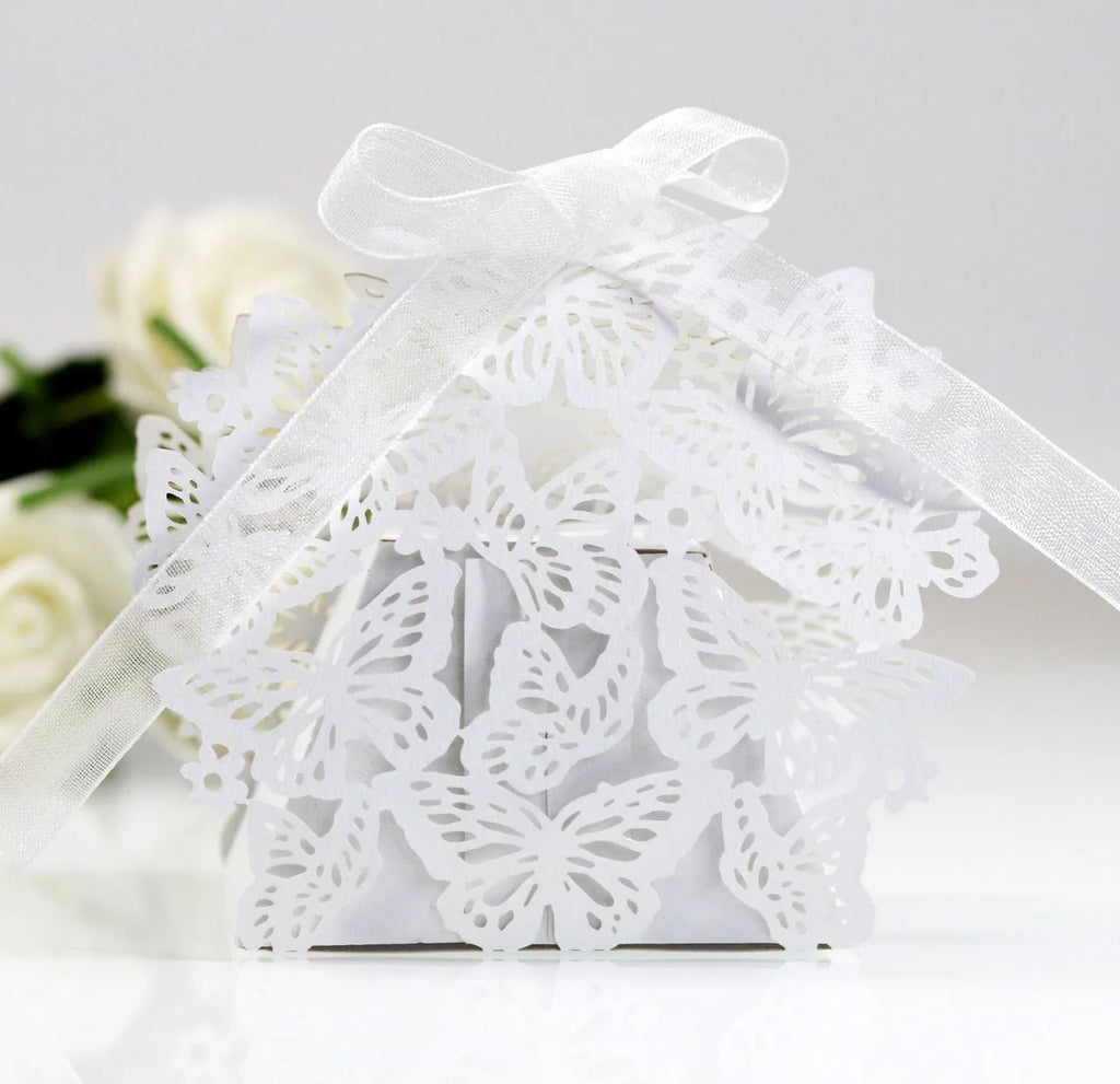 Butterfly Carriage Favor Gift Candy Box  Laser Cut With Ribbon.