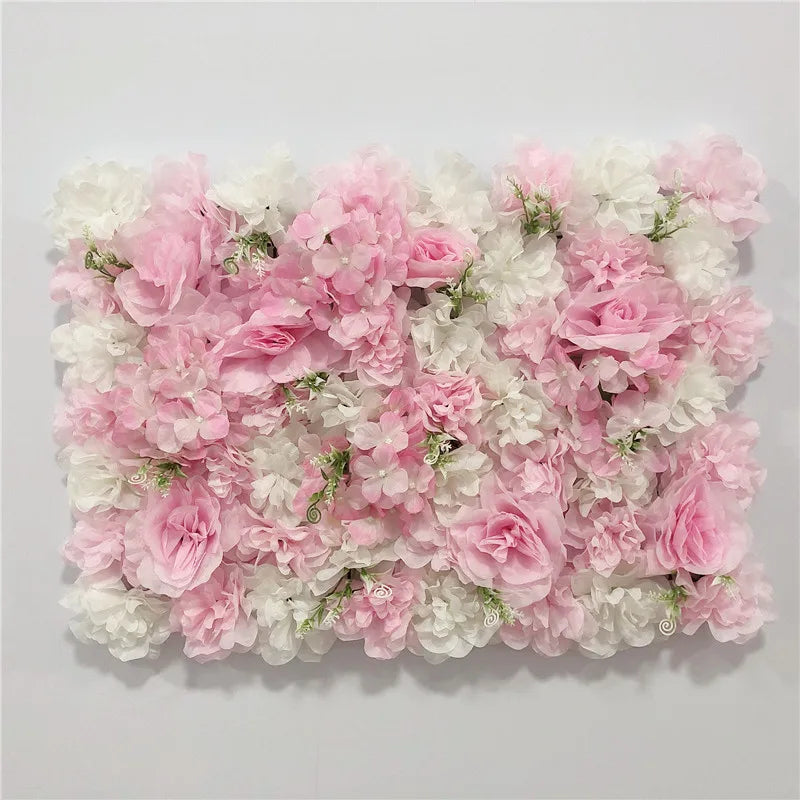 Decoración de fondo de pared con flores artificiales de rosas de seda rosa