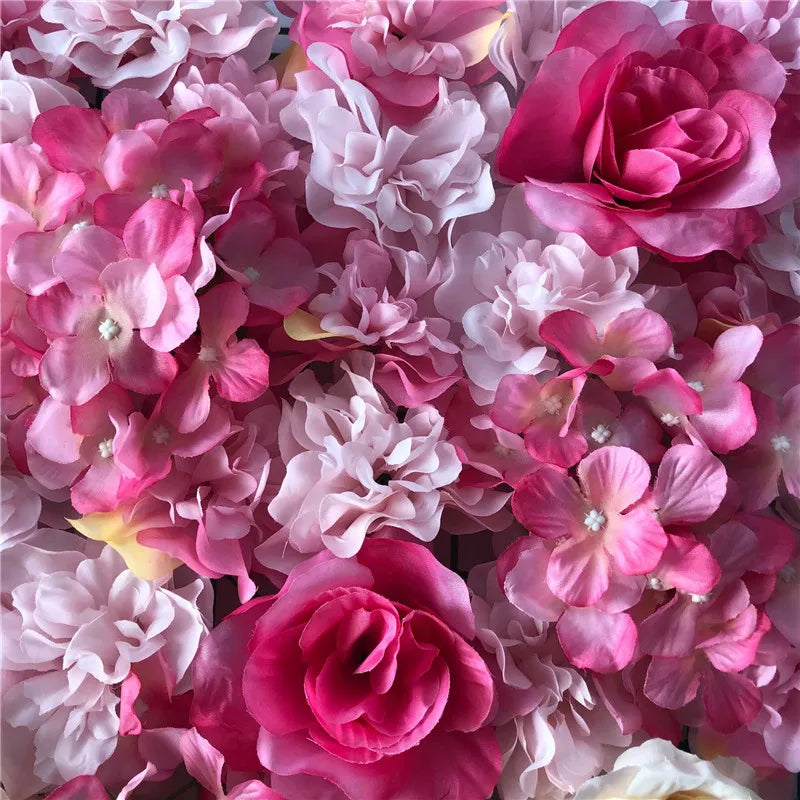 Decoración de fondo de pared con flores artificiales de rosas de seda rosa