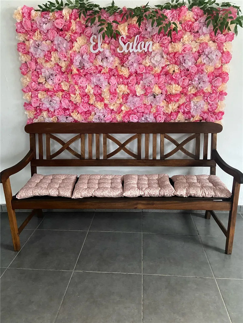 Decoración de fondo de pared con flores artificiales de rosas de seda rosa