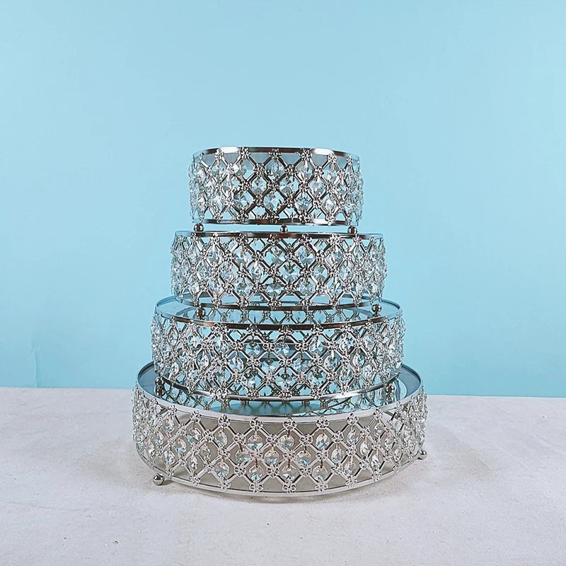 Plato redondo de metal con espejo de cristal dorado para tartas