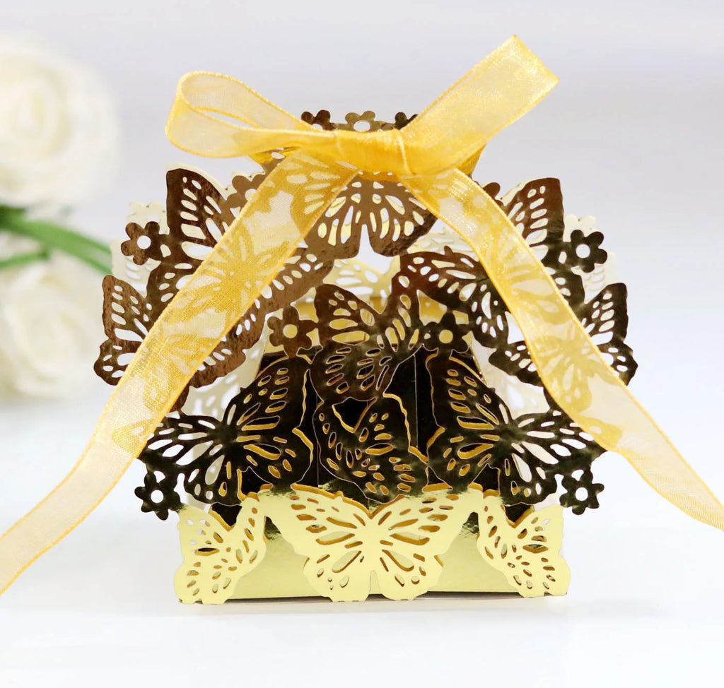 Butterfly Carriage Favor Gift Candy Box  Laser Cut With Ribbon.