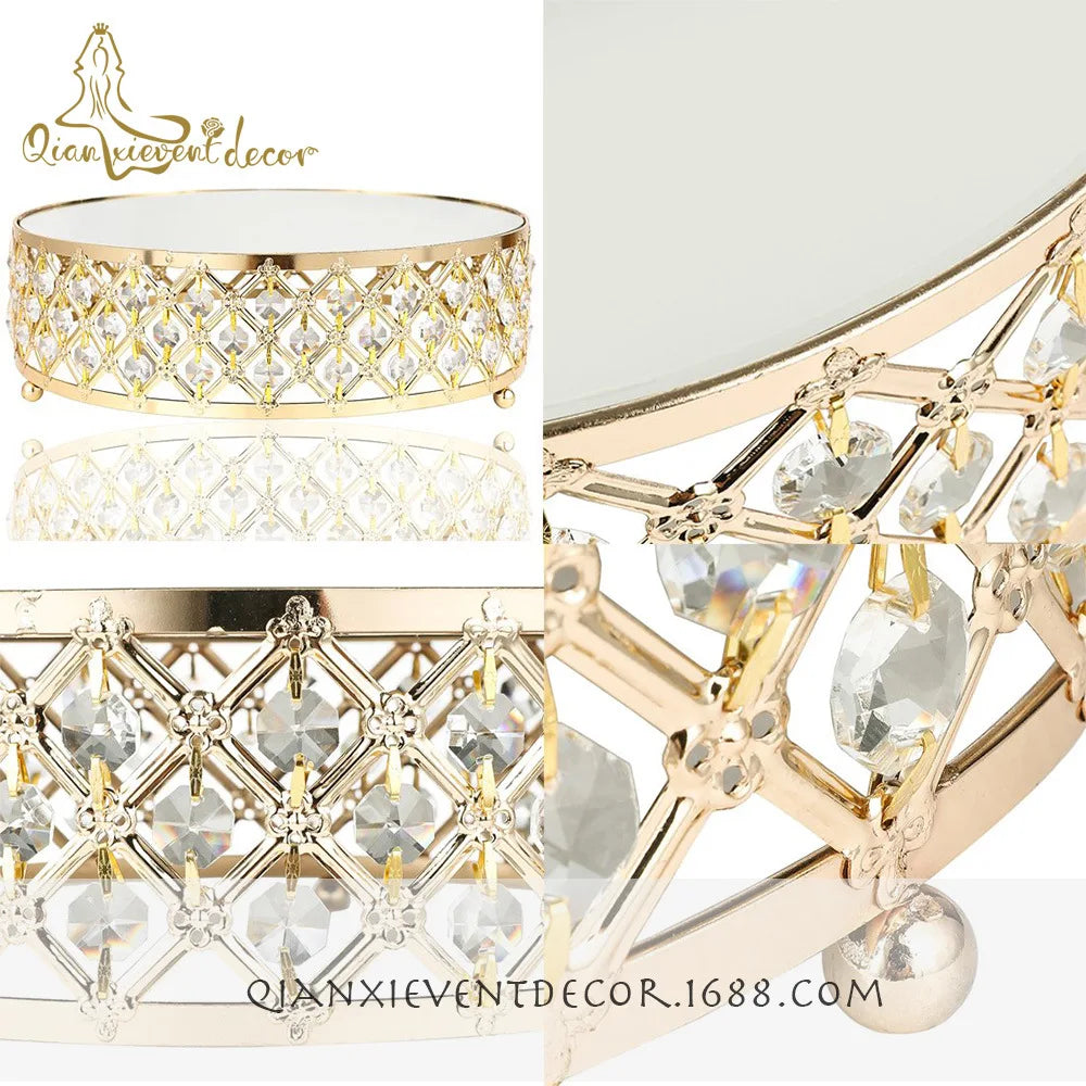 Plato redondo de metal con espejo de cristal dorado para tartas