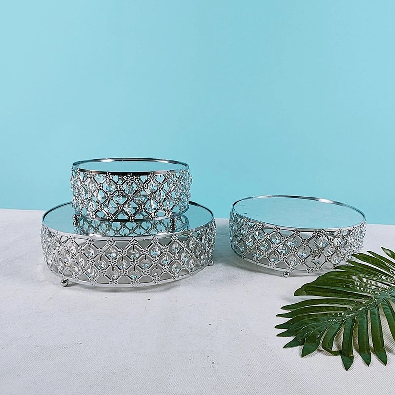 Plato redondo de metal con espejo de cristal dorado para tartas