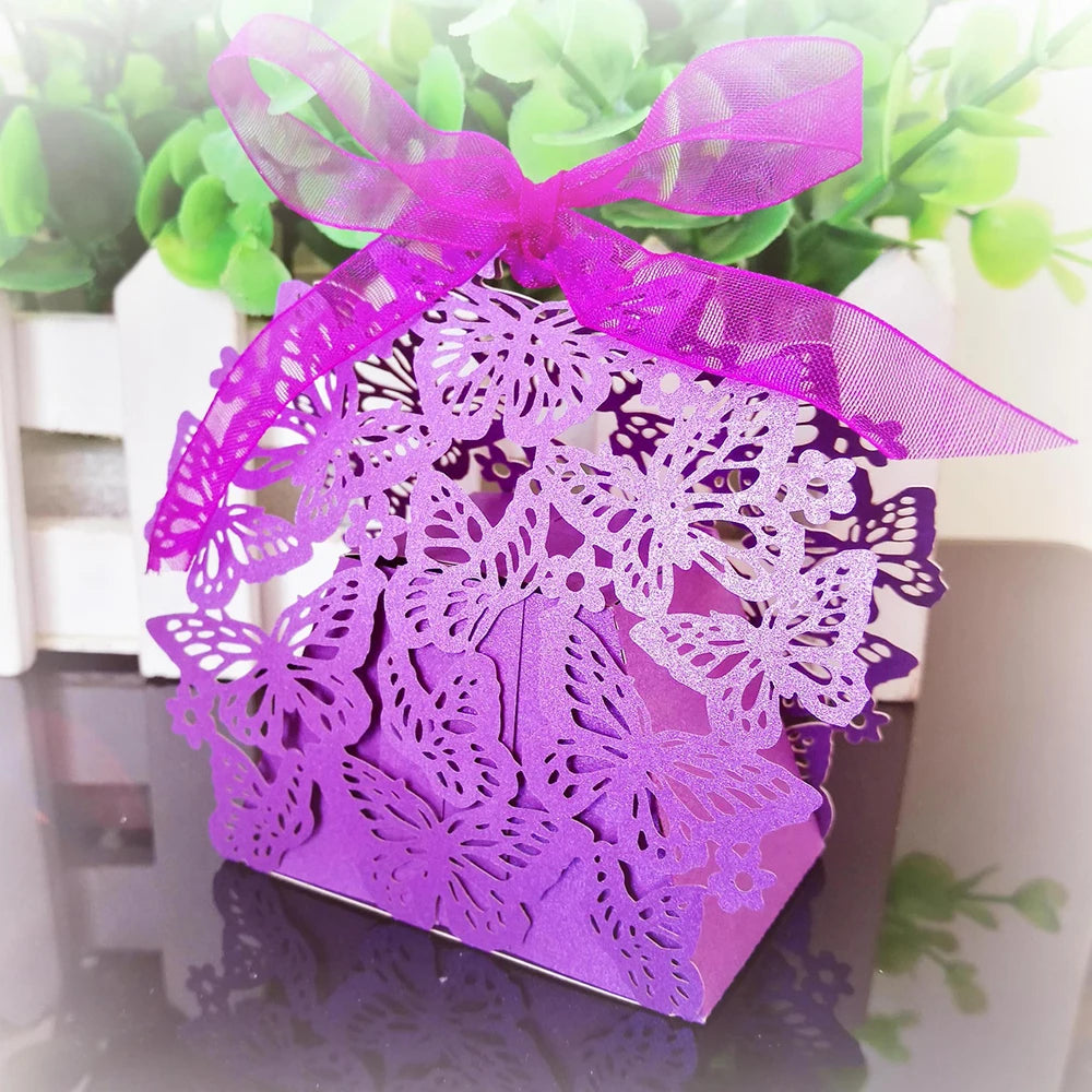 Butterfly Carriage Favor Gift Candy Box  Laser Cut With Ribbon.
