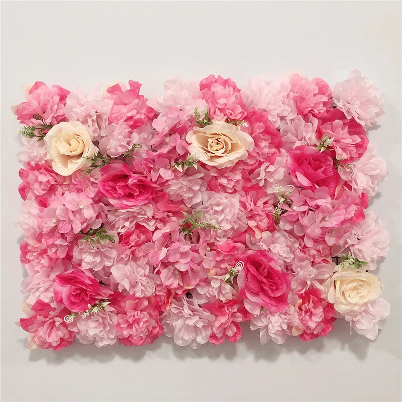 Decoración de fondo de pared con flores artificiales de rosas de seda rosa