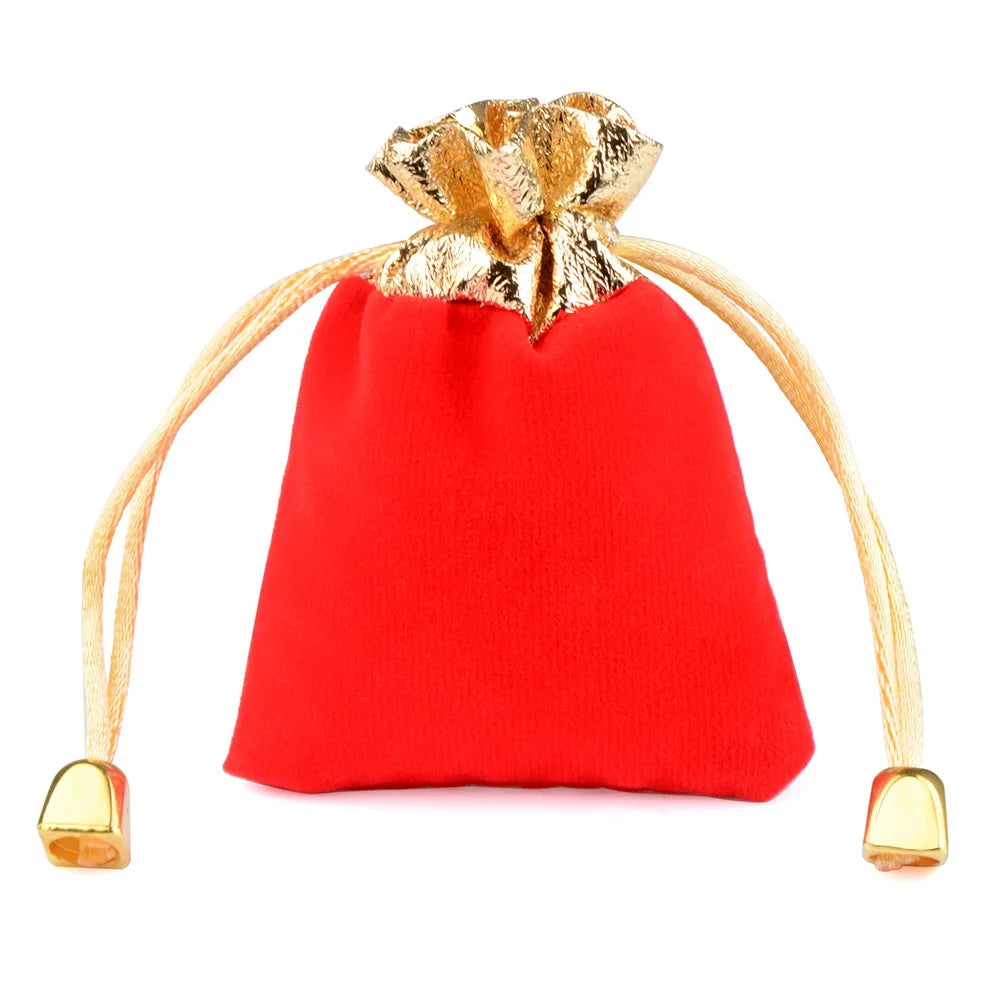 Sacchetto regalo con coulisse in velluto con finiture color oro per matrimonio