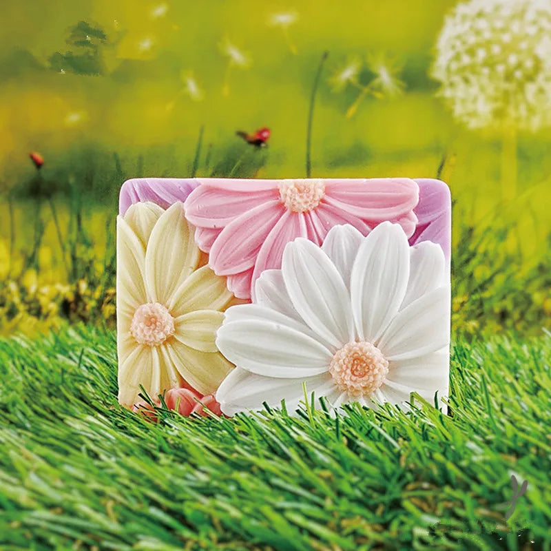 Elegante stampo per sapone a forma di girasole rettangolare 3D
