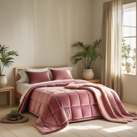 Trapunta Glenda in Velluto di Cotton Trapuntatura a Cassettoni Colore Rosa