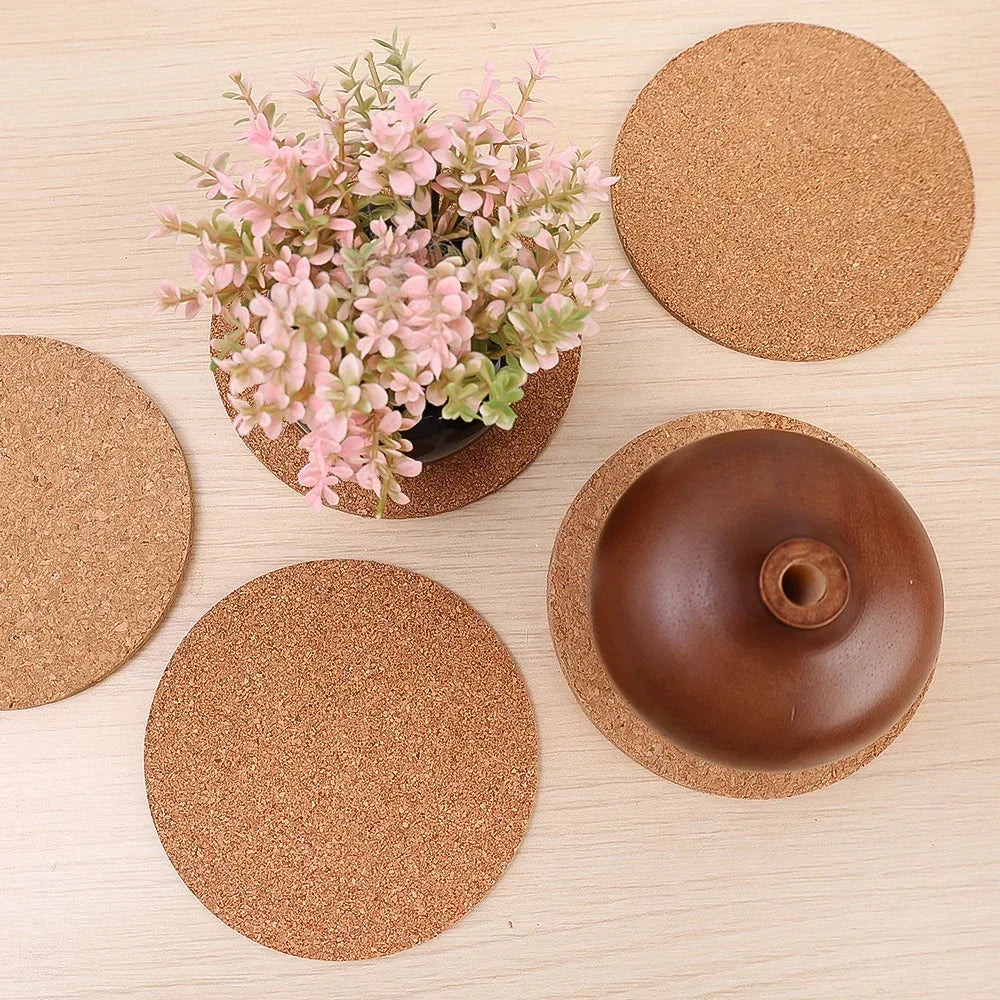 Non-Slip Cork Coaster Natural Round Wooden Cup Mat Pads