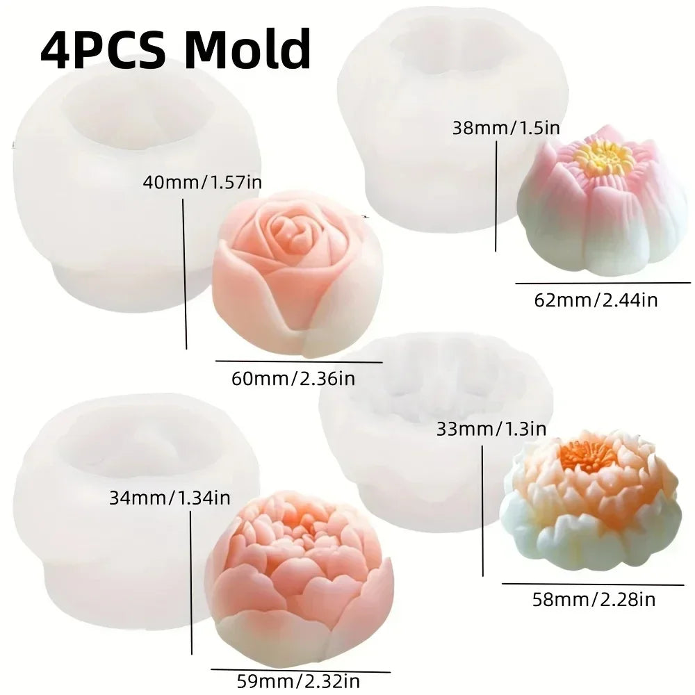 Large Peony Flower Candle Silicone Mold 3D