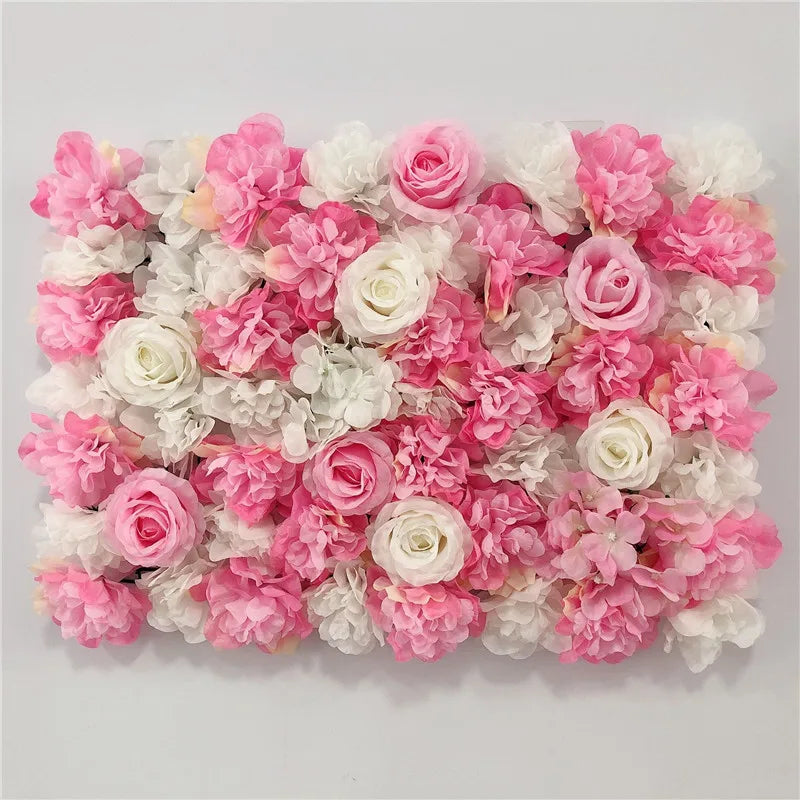 Decoración de fondo de pared con flores artificiales de rosas de seda rosa